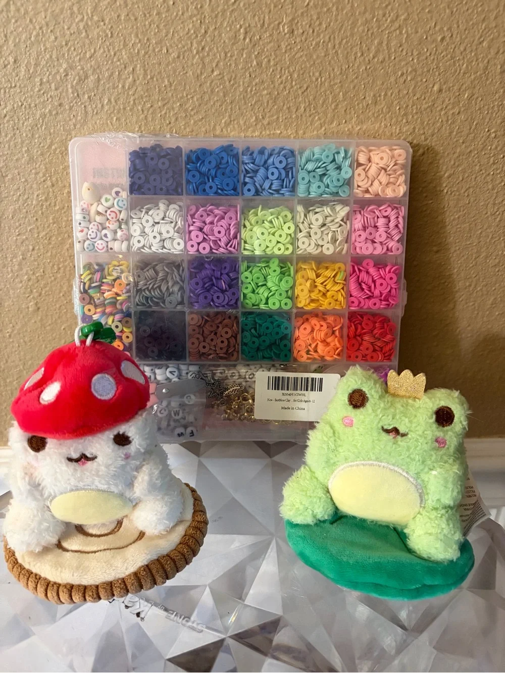 Plushgoals Wawa Toadstool and Prince Frog Plush and a New Jewerly Clay Bead Set